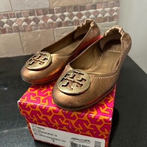 Tory Burch Reva Metallic Bronze Flats Size 7